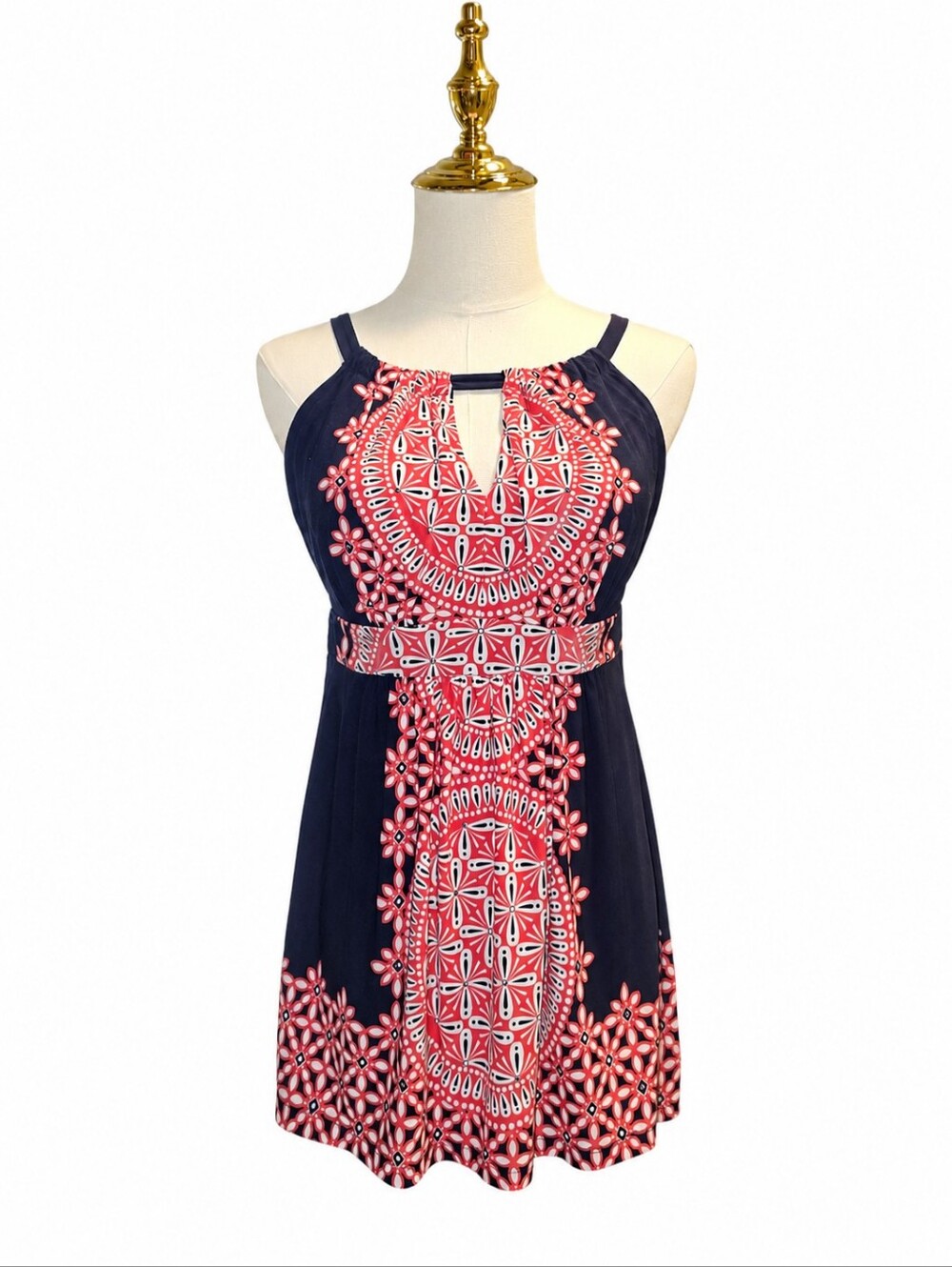 INC International Concepts Navy Coral Printed Halter Dress - Size Small